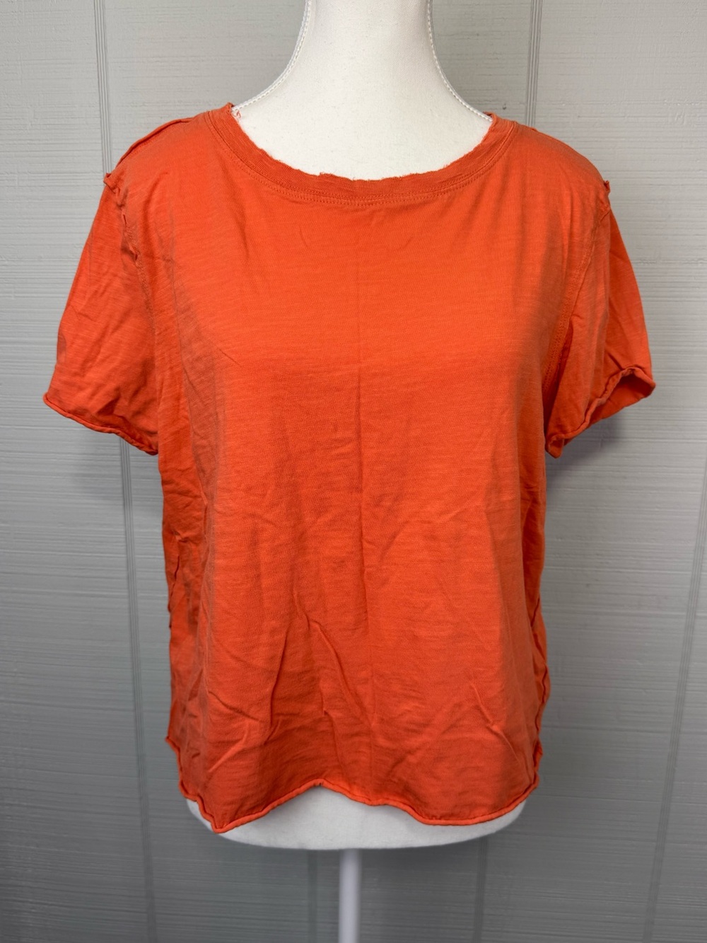Anthropologie Orange 100% Cotton Crew Neck Short Sleeve Raw Rolled Hem Tee M